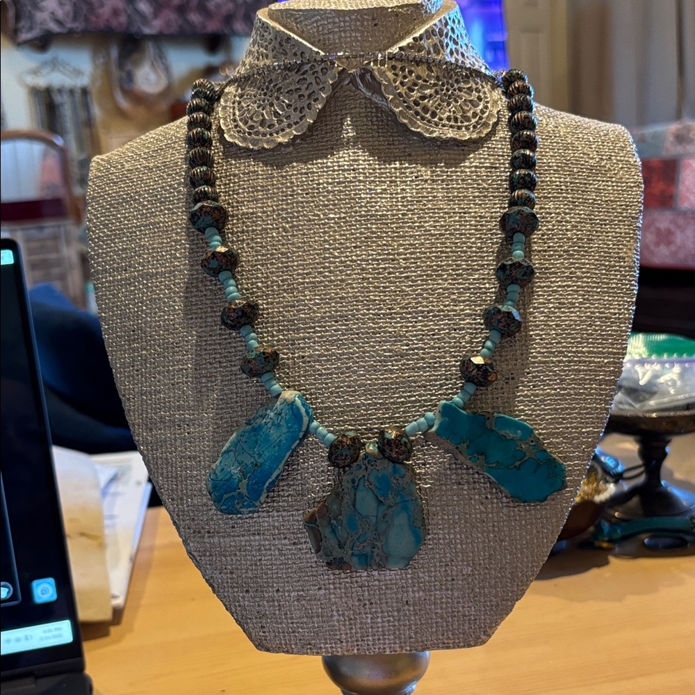 Turquoise Statement Necklace - Blue Gemstone Pendant Necklace